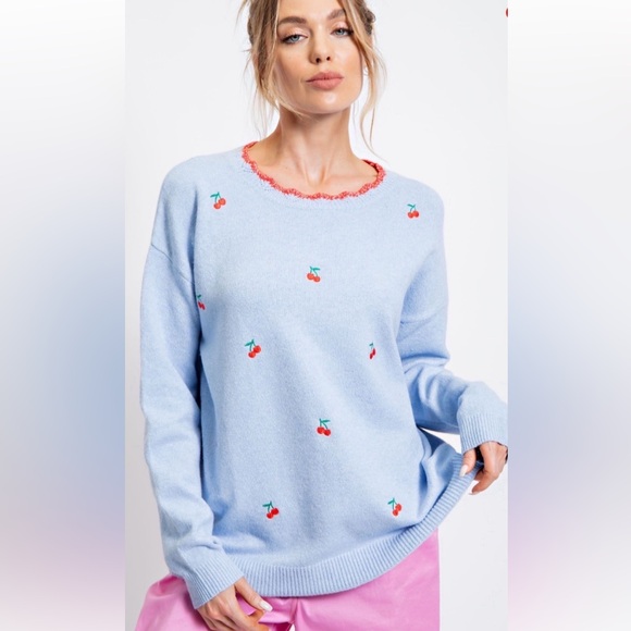 easel Sweaters - 124 1 LEFT ❤️CHERRY EMBROIDERED SWEATER